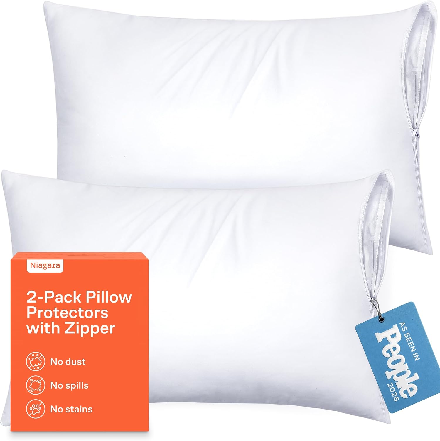Zippered Standard Pillow Protectors, Set of 2, Ultra-Soft