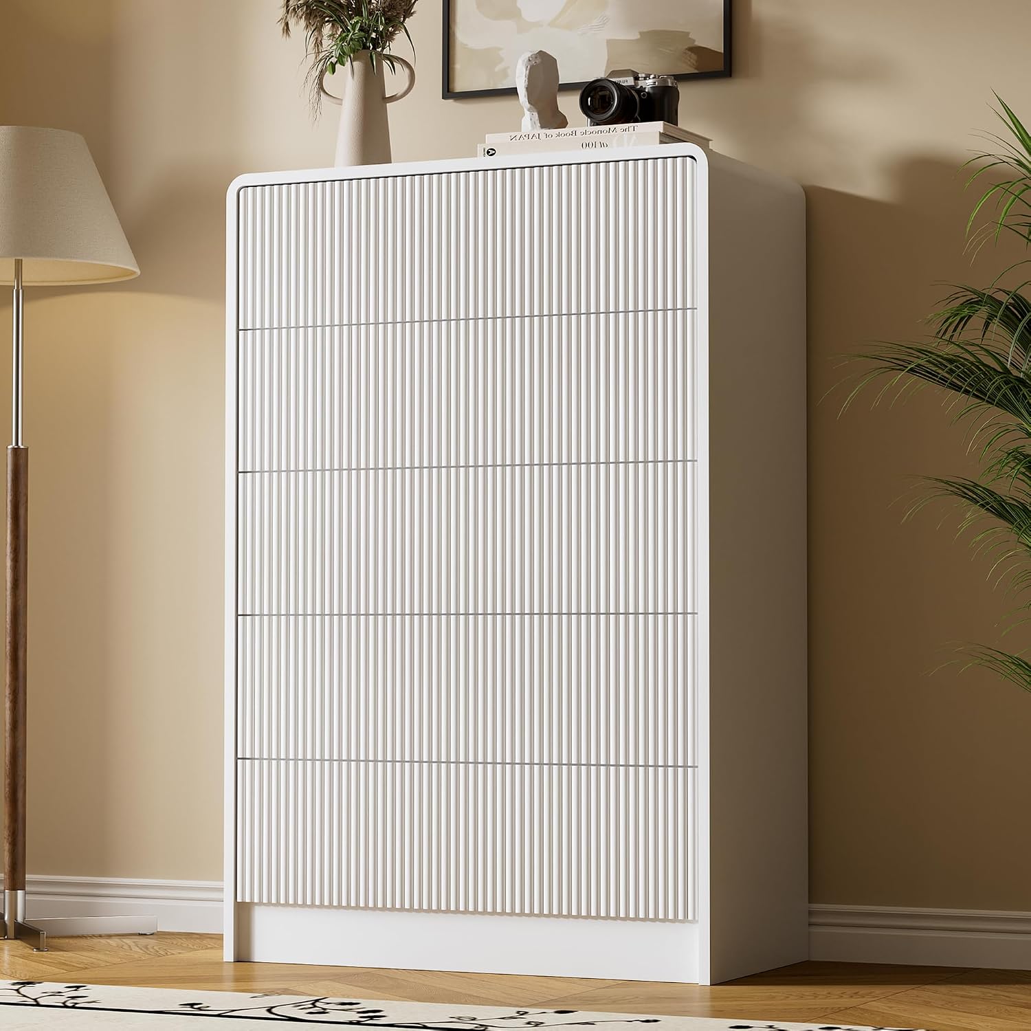 Furniway White 5-Drawer Tall Dresser