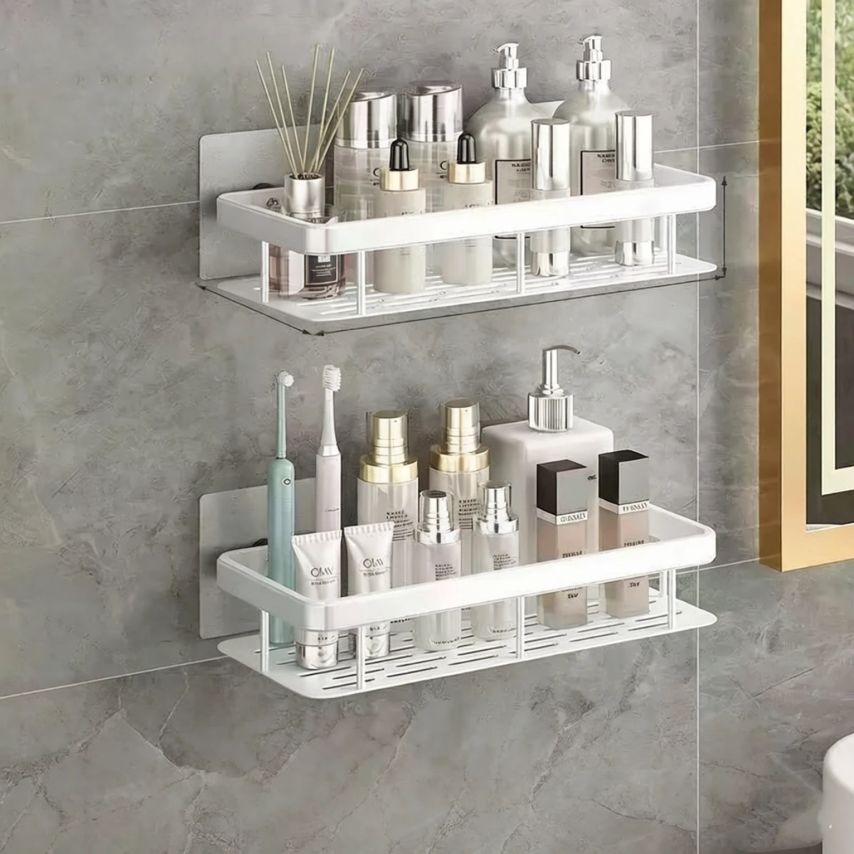 No-Drill Shower and Kitchen Shelf, 2 Pack, White