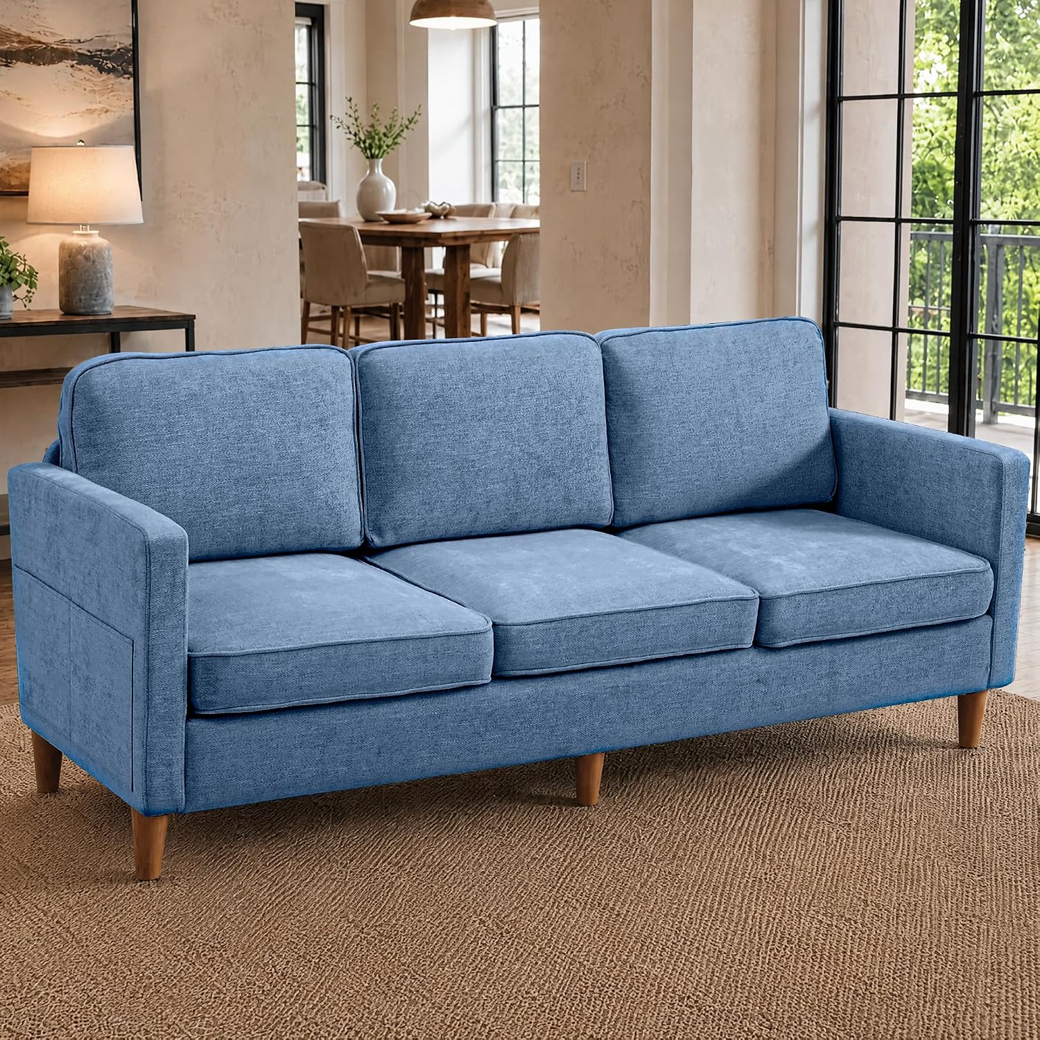 Kingfun 80" Chenille 3-Seater Sofa with Solid Wood Legs