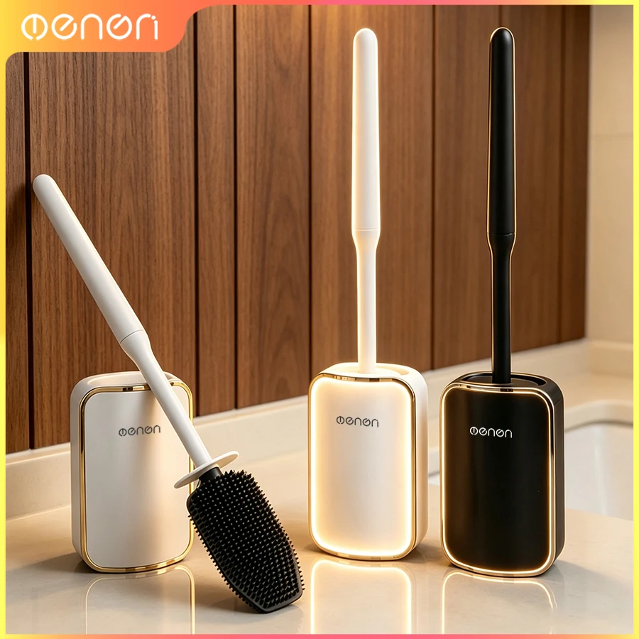 Wall-Mount Silicone Toilet Brush with Quick-Drain Holder