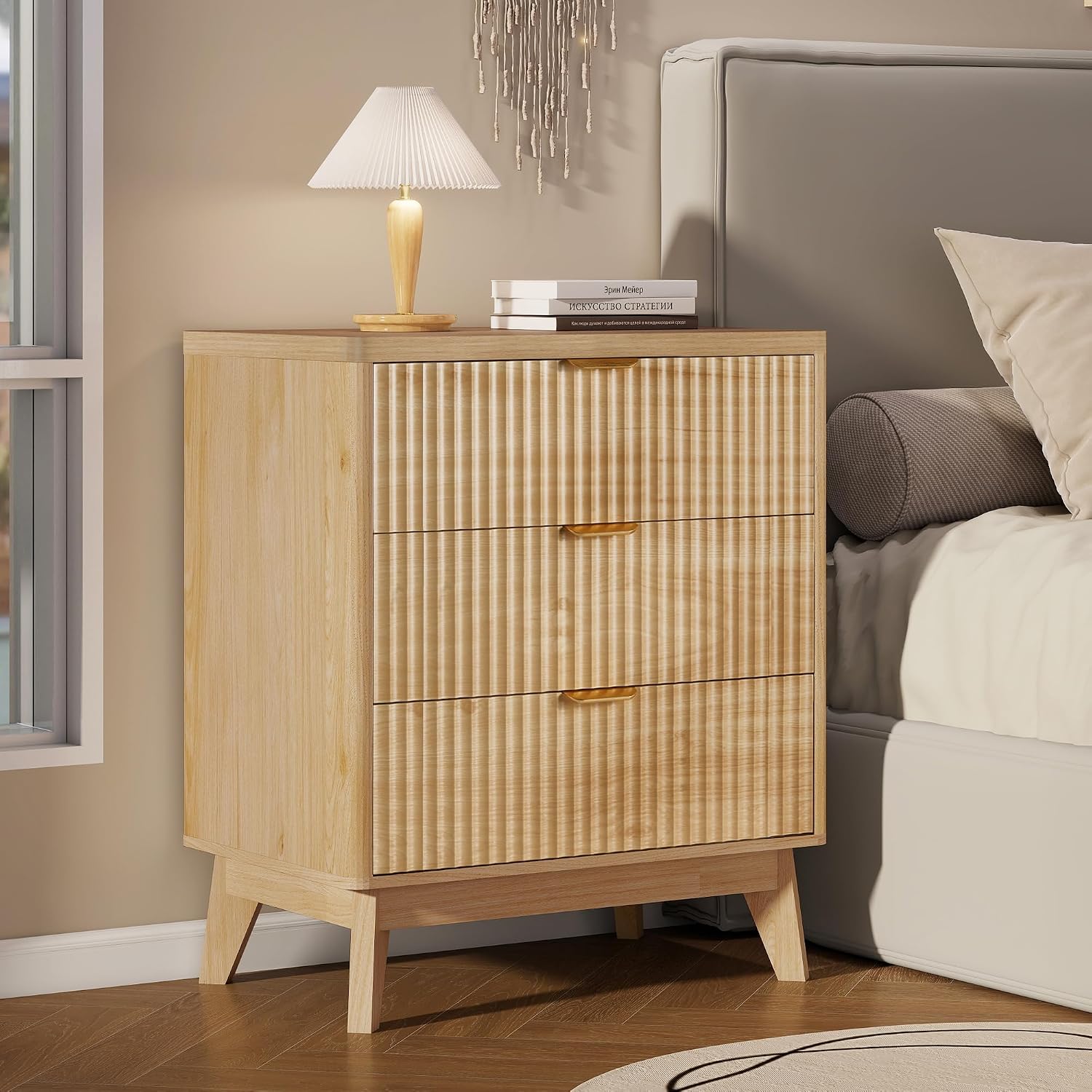 LYNCOHOME Fluted 3-Drawer Nightstand