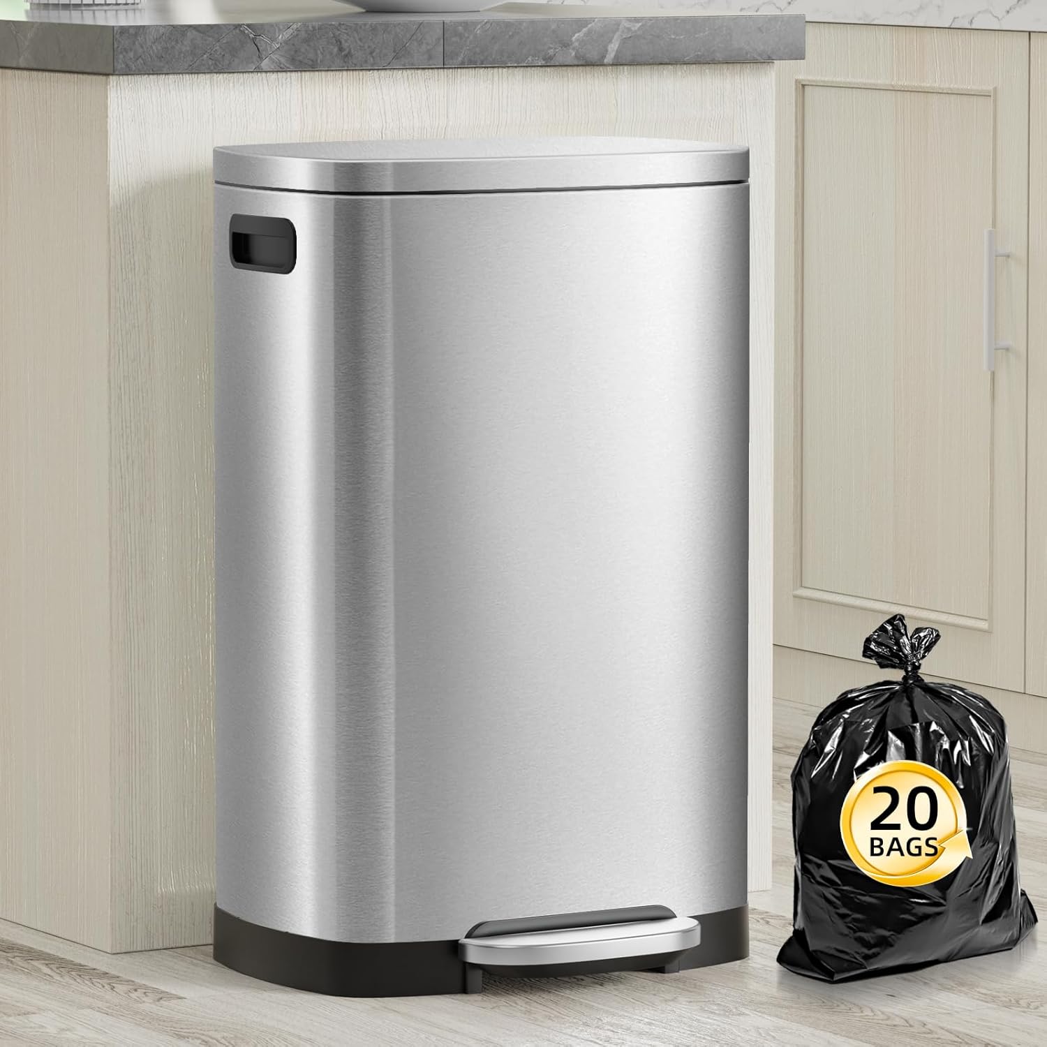 KdbK 13 Gallon Trash Can with Lid, 50L Fingerprint Proof Stainless Steel Kitchen Trash Can with Removable…