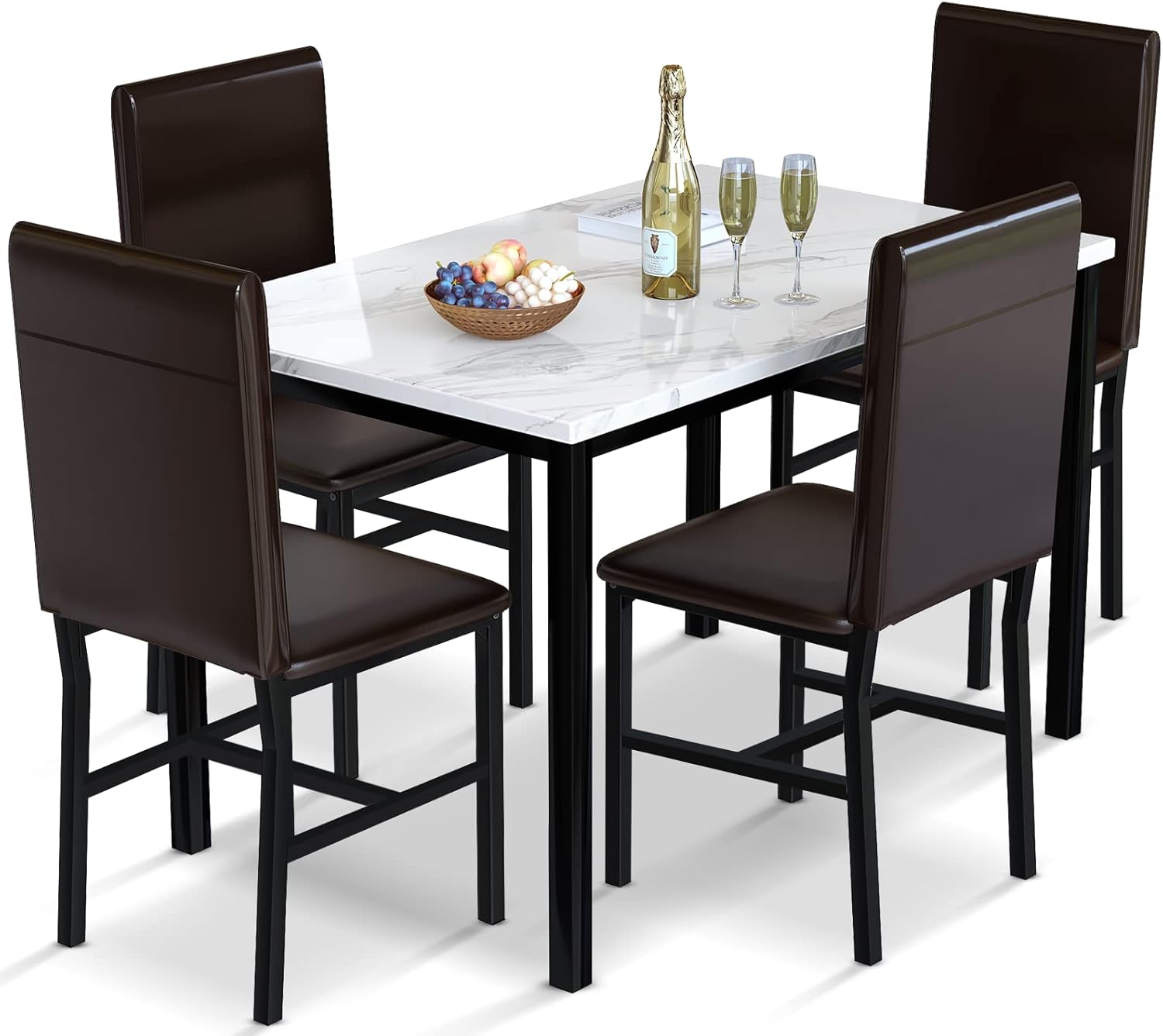 AWQM 5 Piece Dinning Table Sets for 4, Marble Kitchen Table and Chairs for 4,Dining Room Table Set with PU…