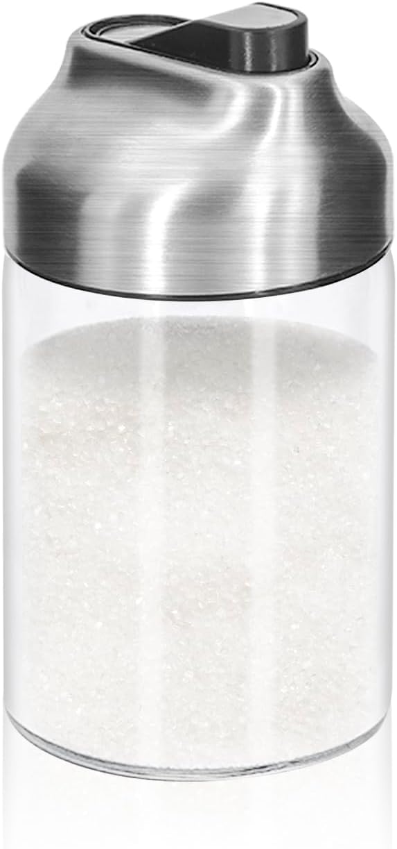 Aelga Glass Sugar Dispenser with Pour Spout and Weighted Pourer, Coffee Bar Accessory