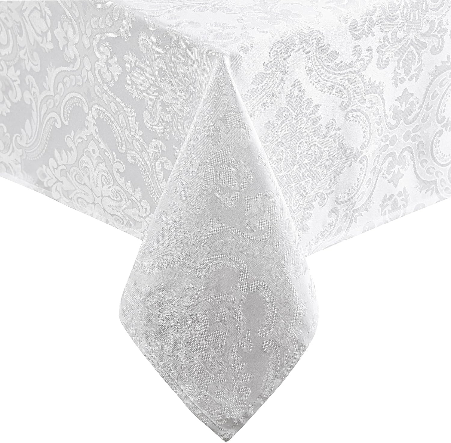 Caiden Elegance Damask Tablecloth, White, 60 x 144