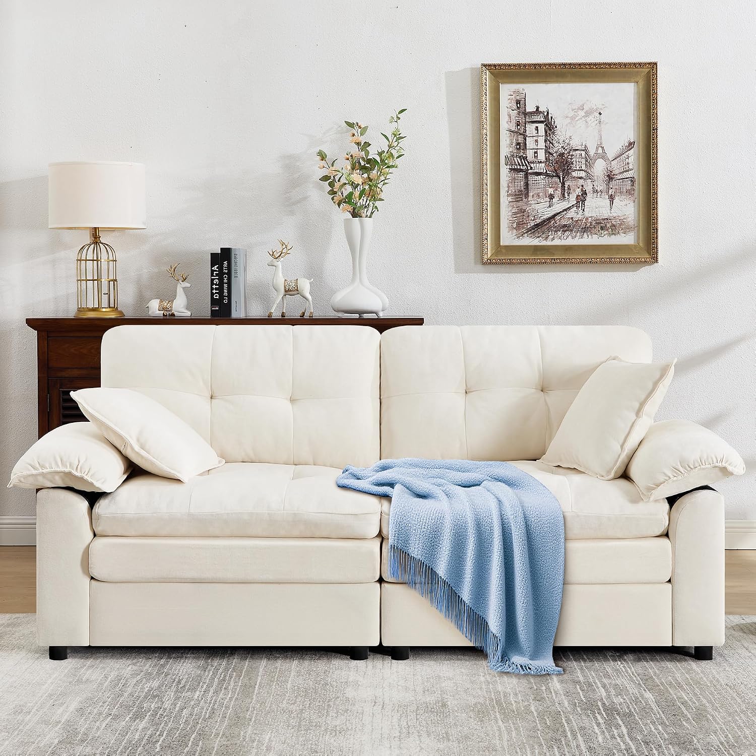 84" Chenille Loveseat Sofa with Double-Layer Cloud Cushions