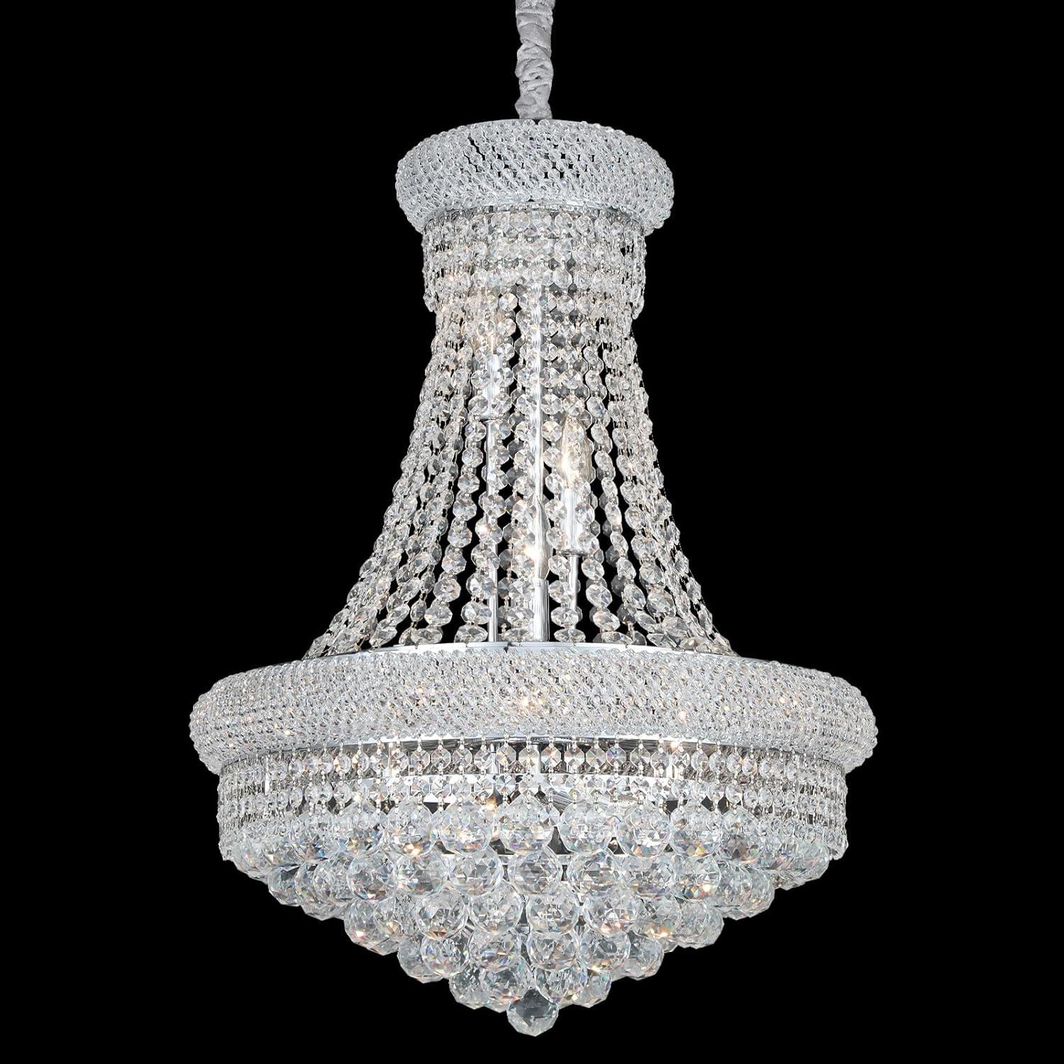 Chrome Crystal Chandelier, 12-Light Tiered Ceiling Light