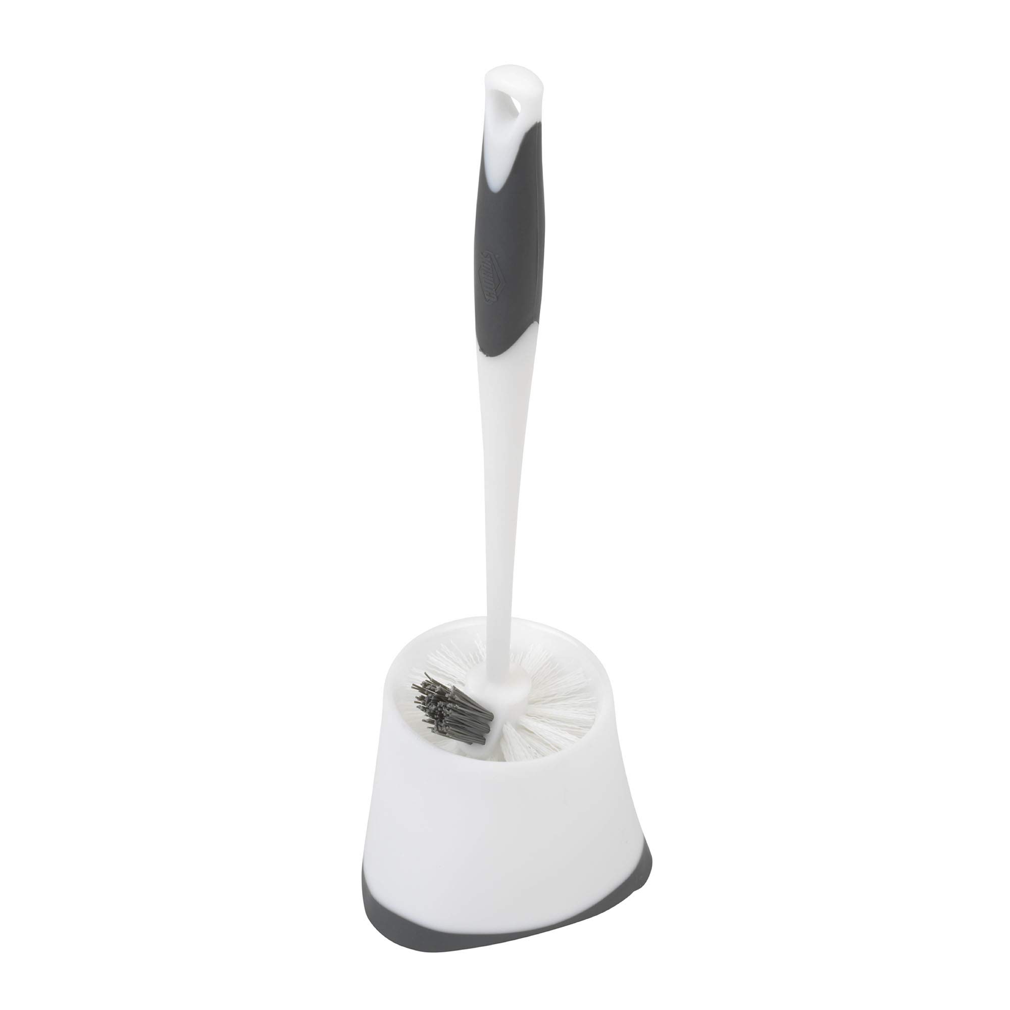 Clorox Corner Toilet Bowl Brush with Under Rim Scrubber, Includes Corner Storage Caddy, White