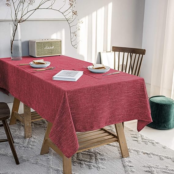 Waterproof Cotton Linen Tablecloths Rectangle Dining Table Cloth, Wipe Clean Indoor & Outdoor Table Cover for Buffet Party and Banquets, Wrinkle Resistant（54"x70"） Wine