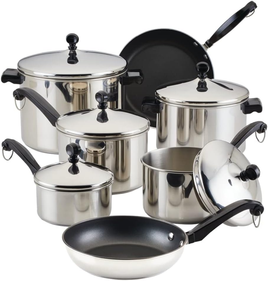 Farberware Classic Series Nonstick Stainless Steel Cookware Set, 15-Piece