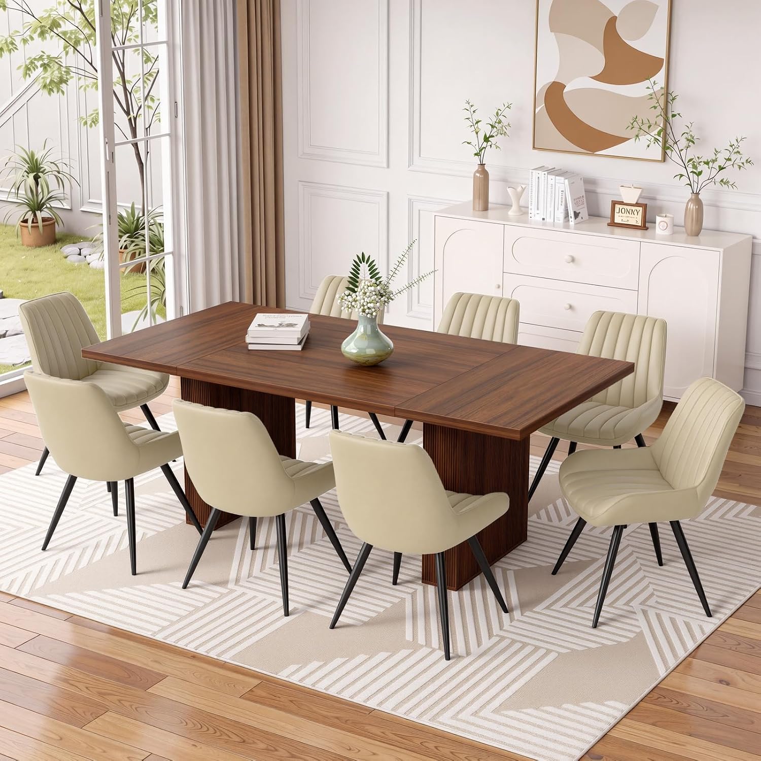 Miereirl 9-Piece Modern Farmhouse Dining Table Set with 8 Chairs, Sturdy Stable Dining Room Furniture with…