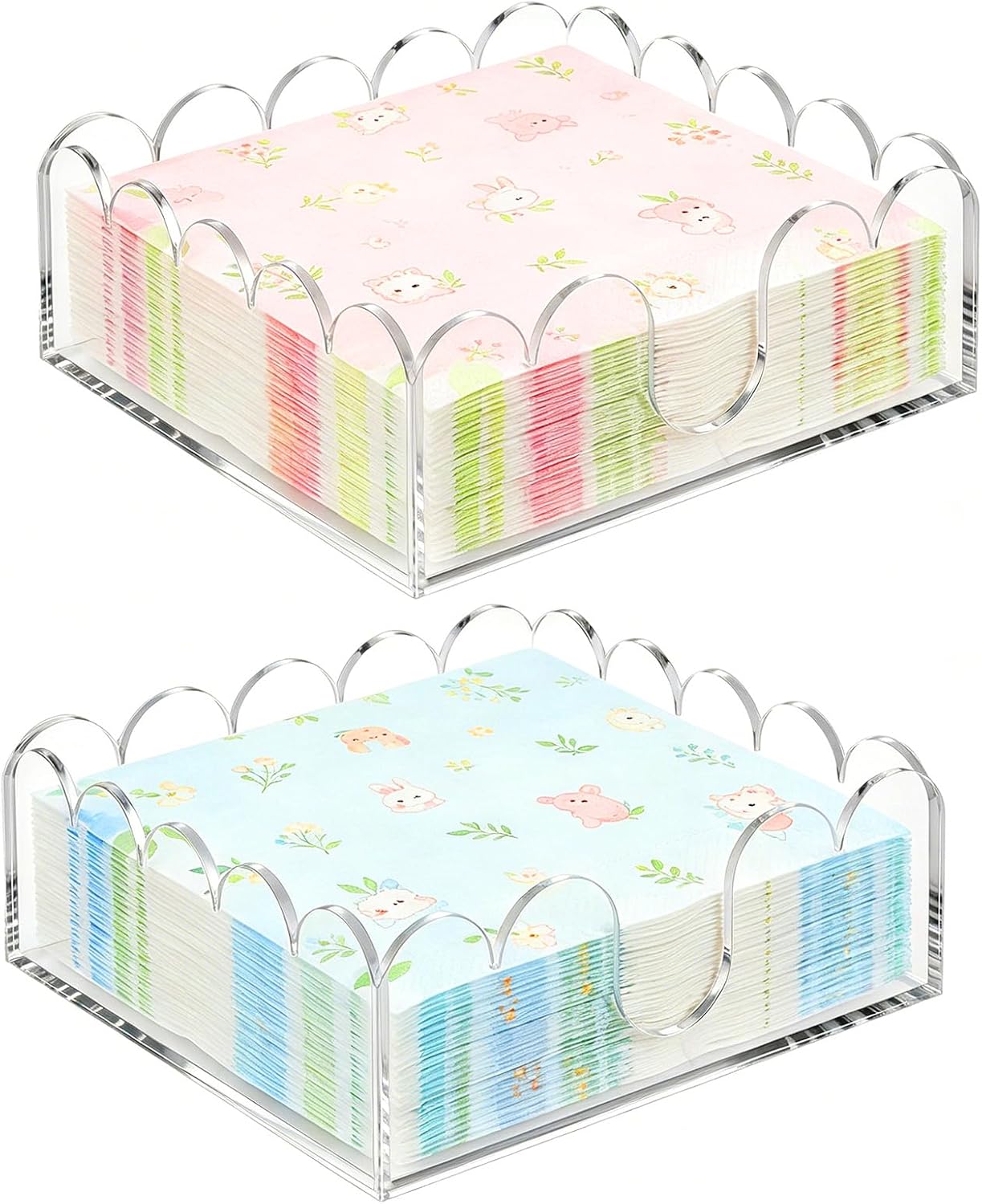 Acrylic Napkin Holder for Cocktails — Clear Scalloped Tray & Dispenser