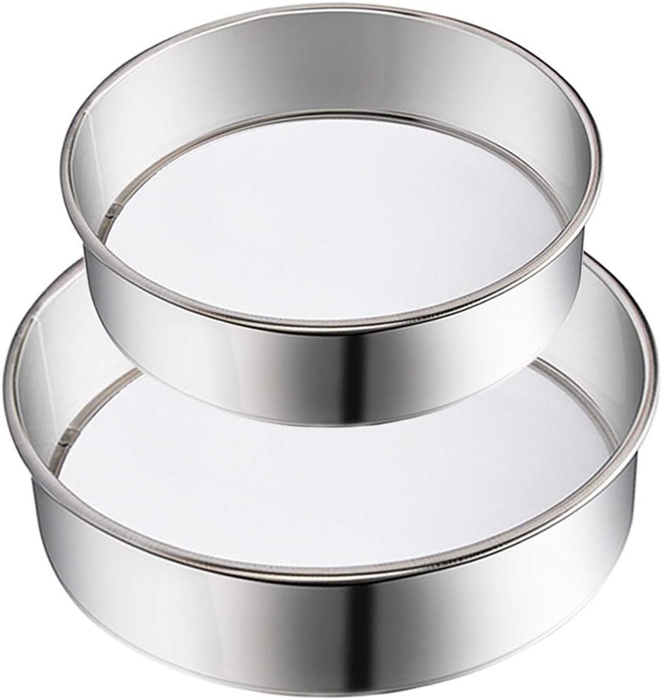 2 Pack Flour Sifter, Stainless Steel Fine Mesh Strainer, 60 Mesh (6" & 8")