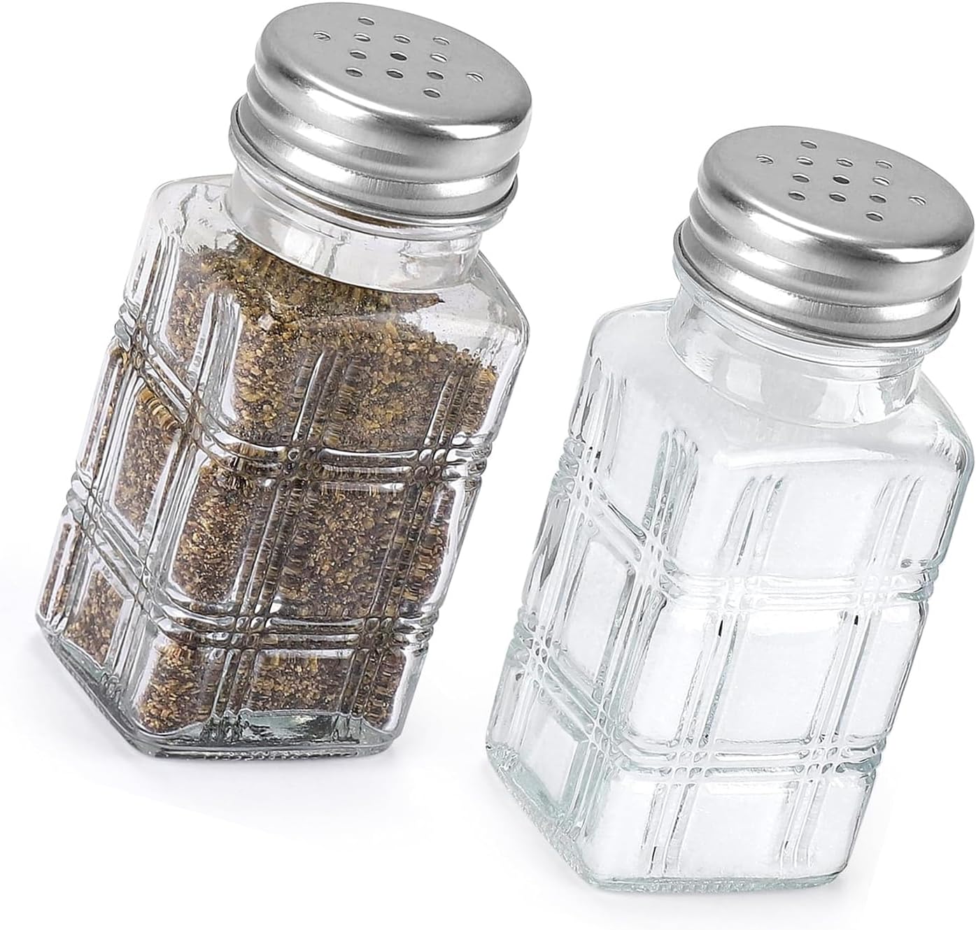 2-Piece Glass Retro Salt and Pepper Shakers, 1.5 oz, Crystal-Clear