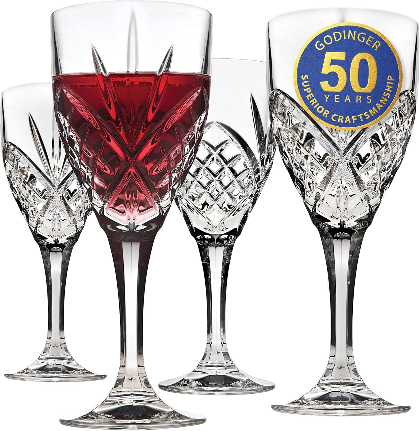Godinger Dublin Wine Glasses, Stemmed Goblets, 10 oz Set of 4