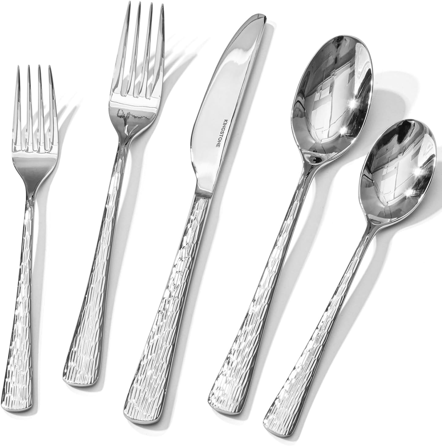Silverware Set for 4, 20 Piece Flatware Set, 18/10 Stainless Steel | Hammered Mirror Polished Ripple Handles, Dishwasher Safe, Rust Resistant, for Home Kitchen, Wedding, Party, Housewarming Gift
