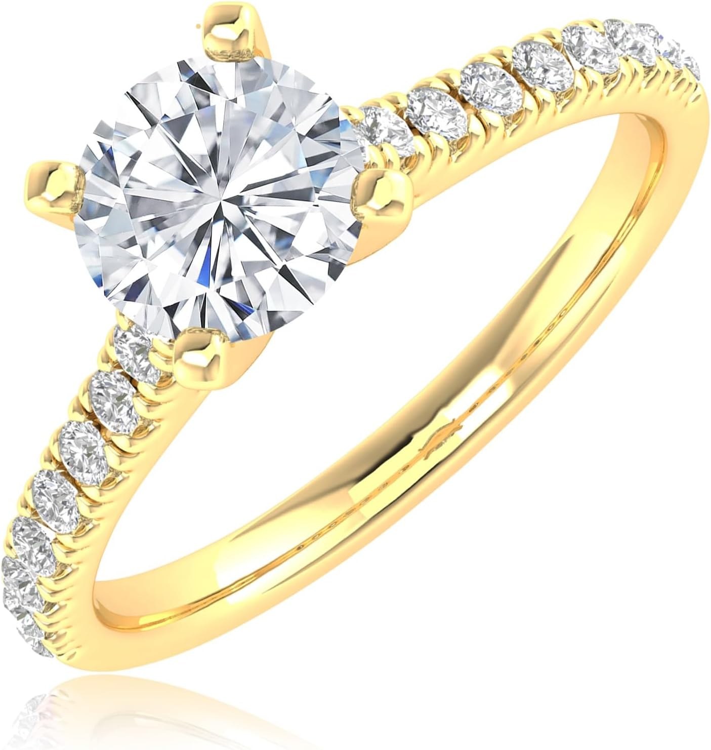 Houston Diamond District 1 to 6 CT Lab Grown Diamond Solitaire Ring, 14K White Gold Round Cut Prong Set Engagement Ring