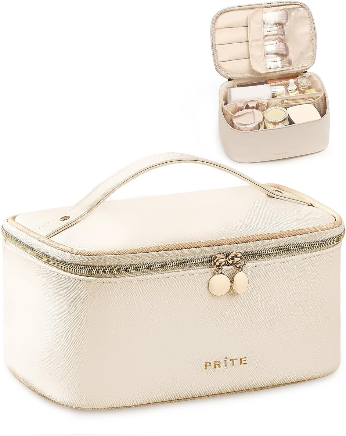 Prite Makeup Bag, Large Capacity Cosmetic Bag for Women and Girls, Waterproof PU Leather Travel Makeup…