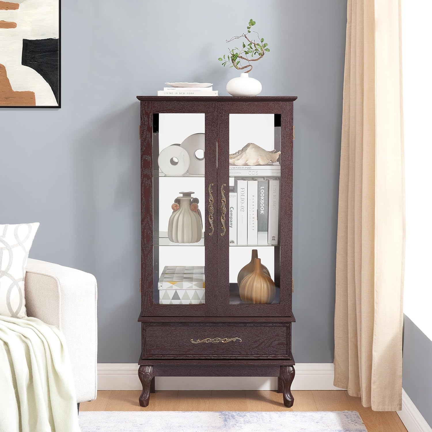 Lighted Curio Cabinet, China Cabinet with Adjustable Shelves & Tempered Glass Doors - Perfect for Living…