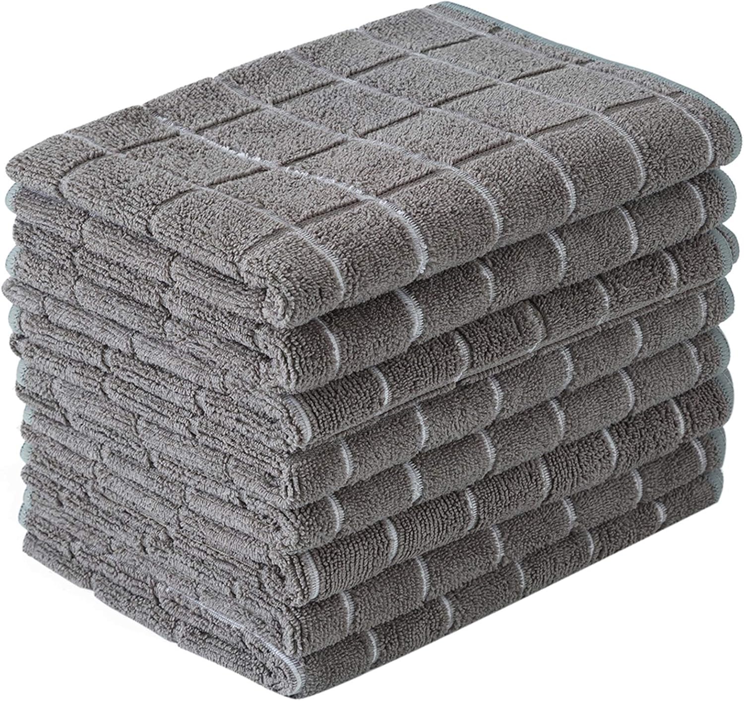 Microfiber Dish Towels 8-Pack, Soft and Lint Free Kitchen Towels (Grey Lattice, 26" x 18")