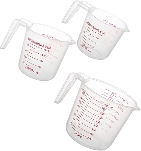 MIZORLIE Plastic Measuring Cup Set,3Pcs BPA Free Plastic Clear Heat-resistant with Angled Grip and Spout Stackable Liquid Measuring Cup for Kitchen Use