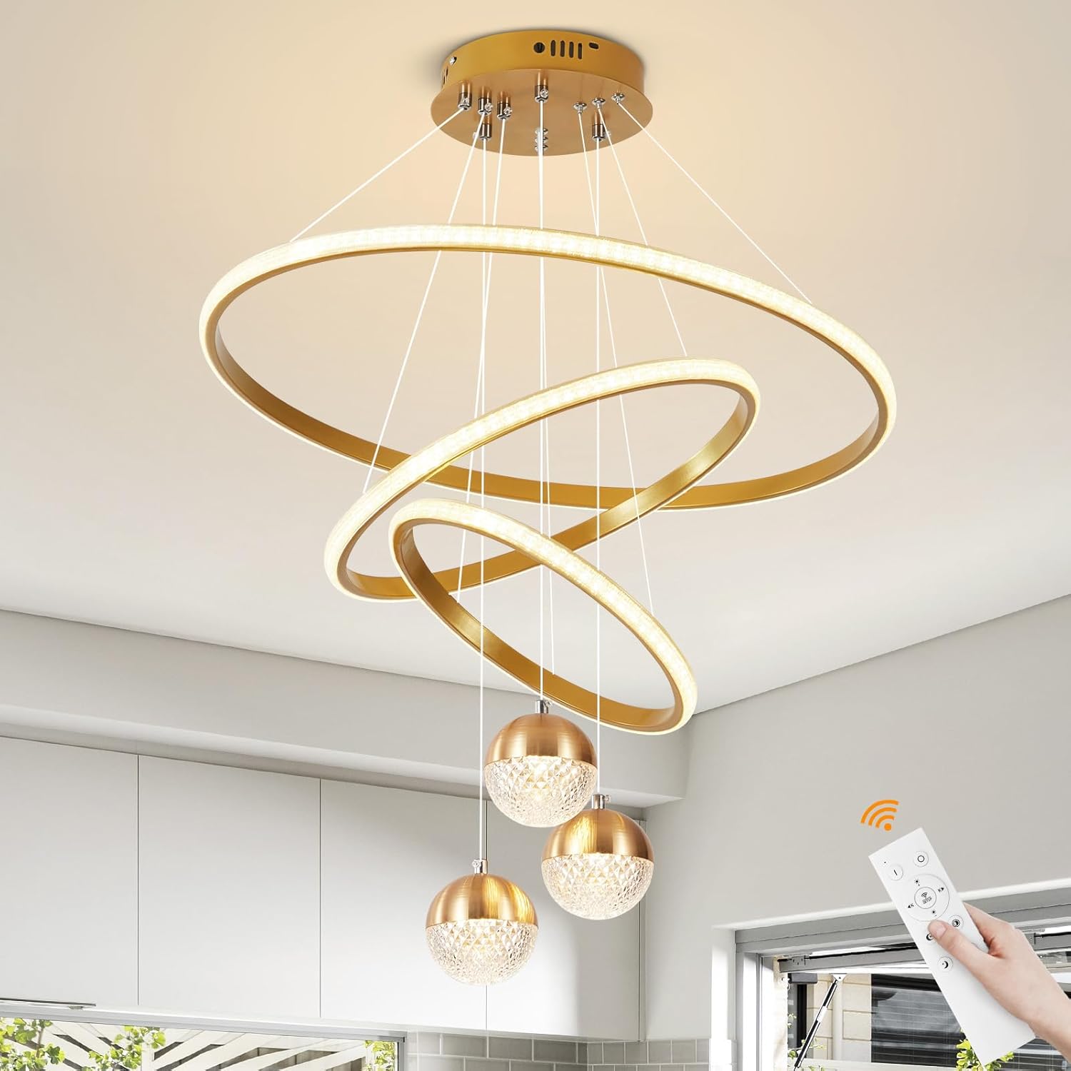Modern LED Chandelier with 3-Color Adjustable Light