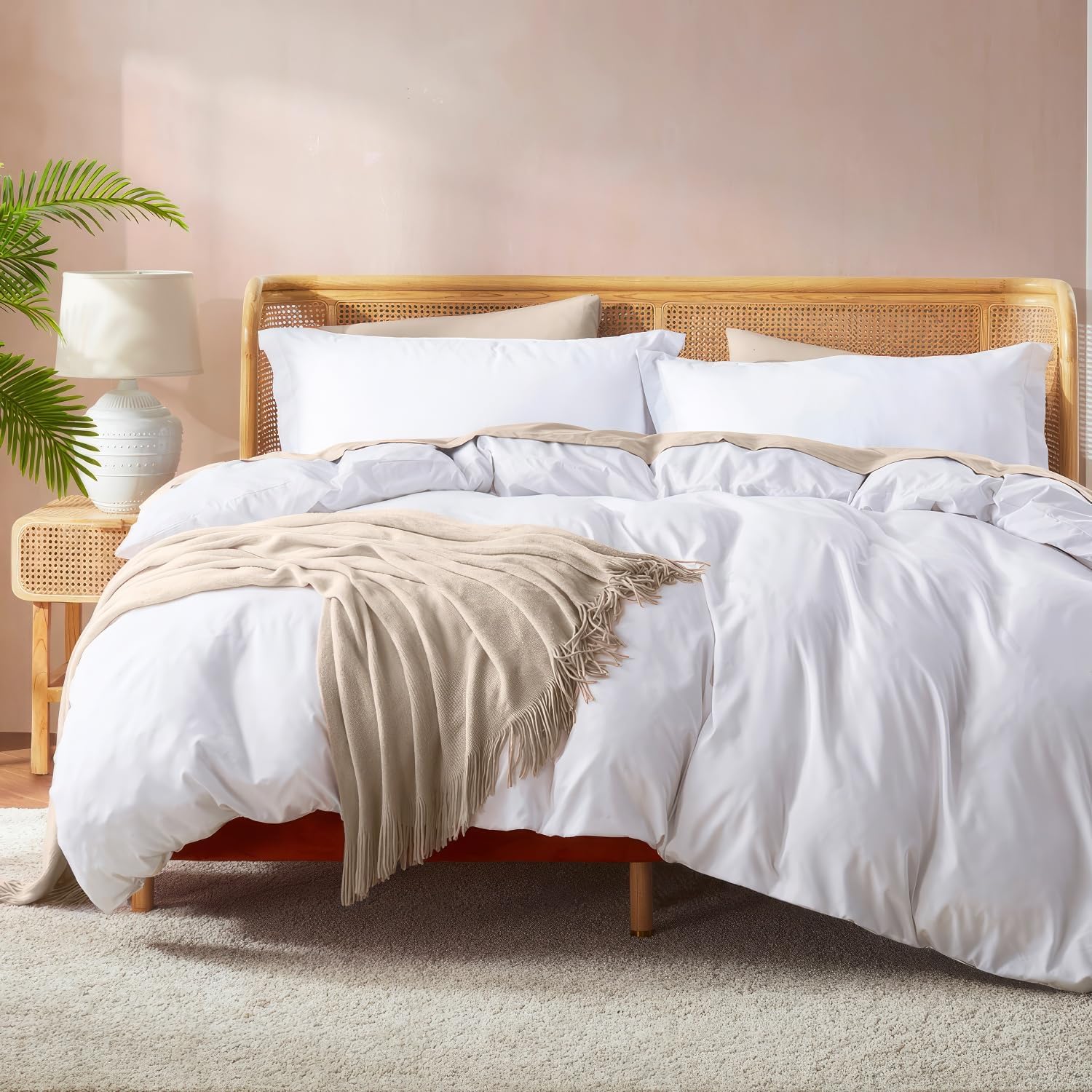Nestl White Duvet Cover Queen Size - Soft Double Brushed Queen Duvet Cover Set, 3 Piece, with Button…