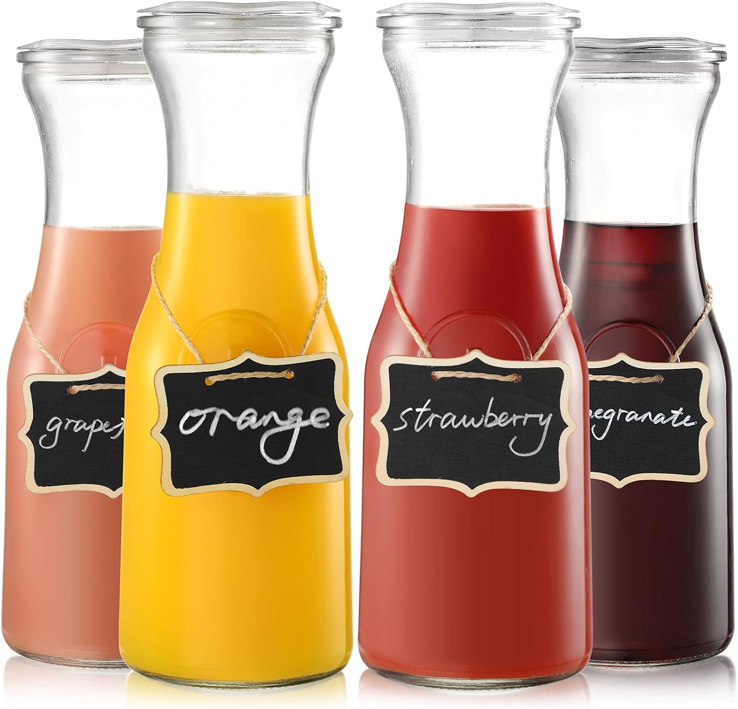 NETANY Set of 4 Glass Carafe with Lid, 1 Liter Beverage Serveware