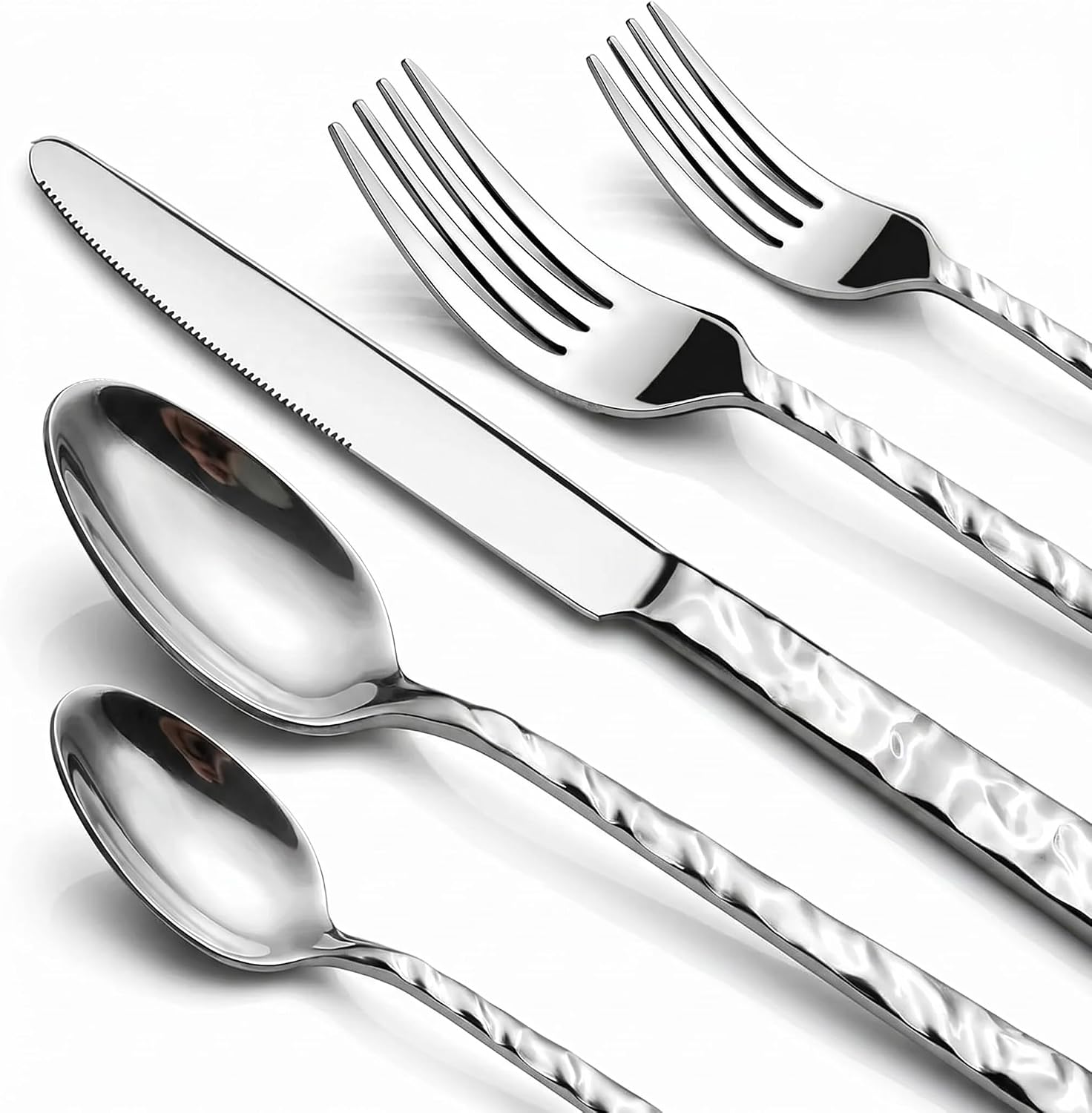 NICE KITCHEN 60 Piece Silverware Set for 12 | Food-Grade Stainless Steel Utensils Set,Wave Style Design & Mirror Polished - Dishwasher Safe