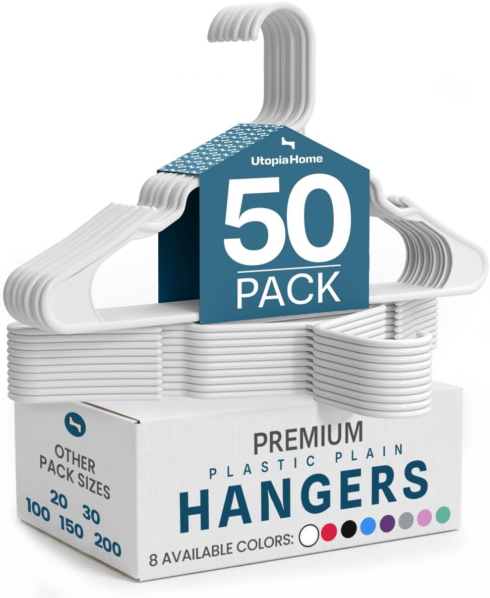 Utopia Home Plastic Hangers 50 Pack – Space Saving Clothes Hanger White | Durable & strong | Closet…