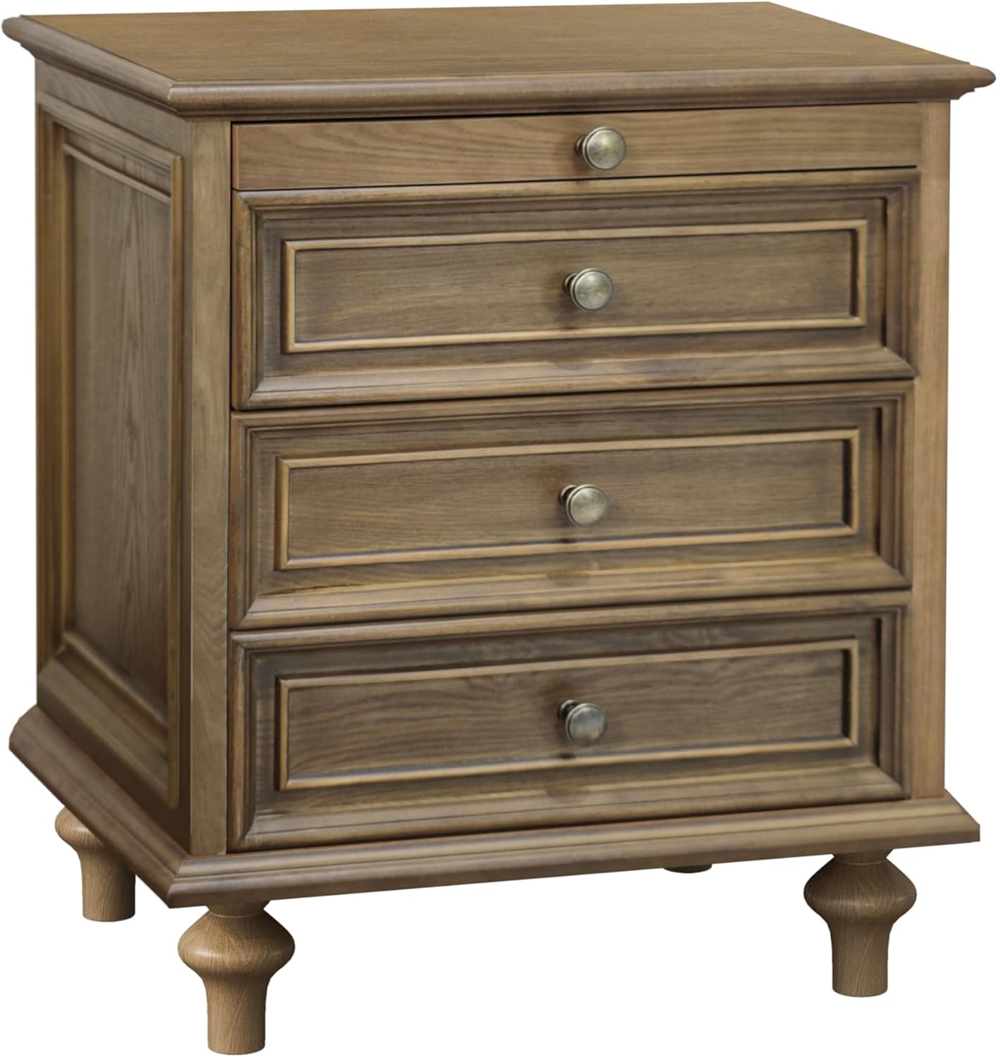 Rustic Farmhouse Nightstand with 4 Drawers & Hidden Pull-Out Shelf (Light Brown)