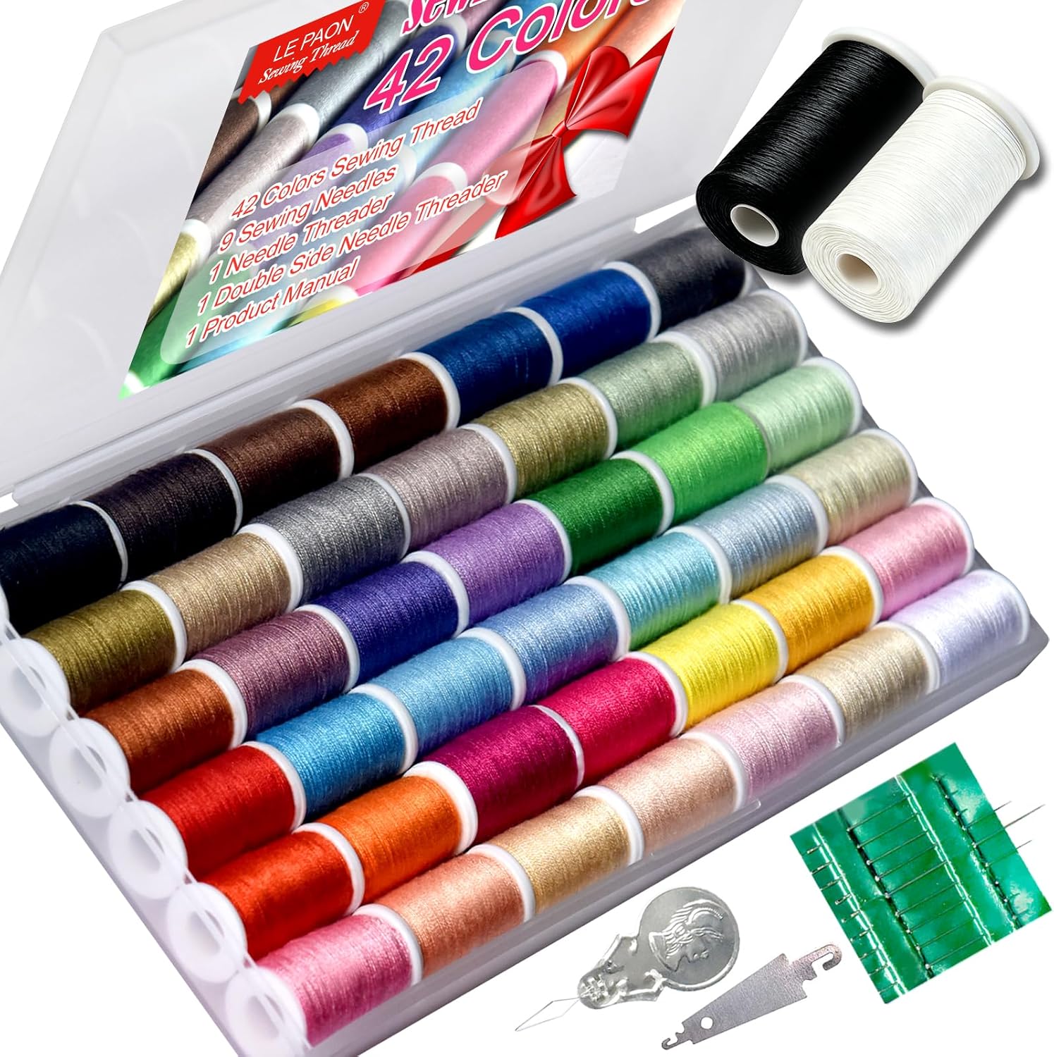 All Purpose Sewing Thread Set - 42 Assorted Rainbow Color Polyester Thread Kit