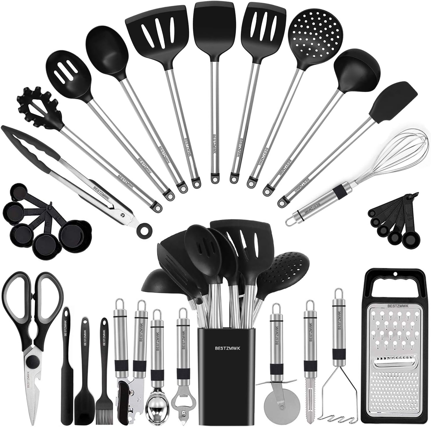 Kitchen Utensil Set-Silicone Cooking Utensils-33 Kitchen Gadgets & Spoons for Nonstick Cookware-Silicone…