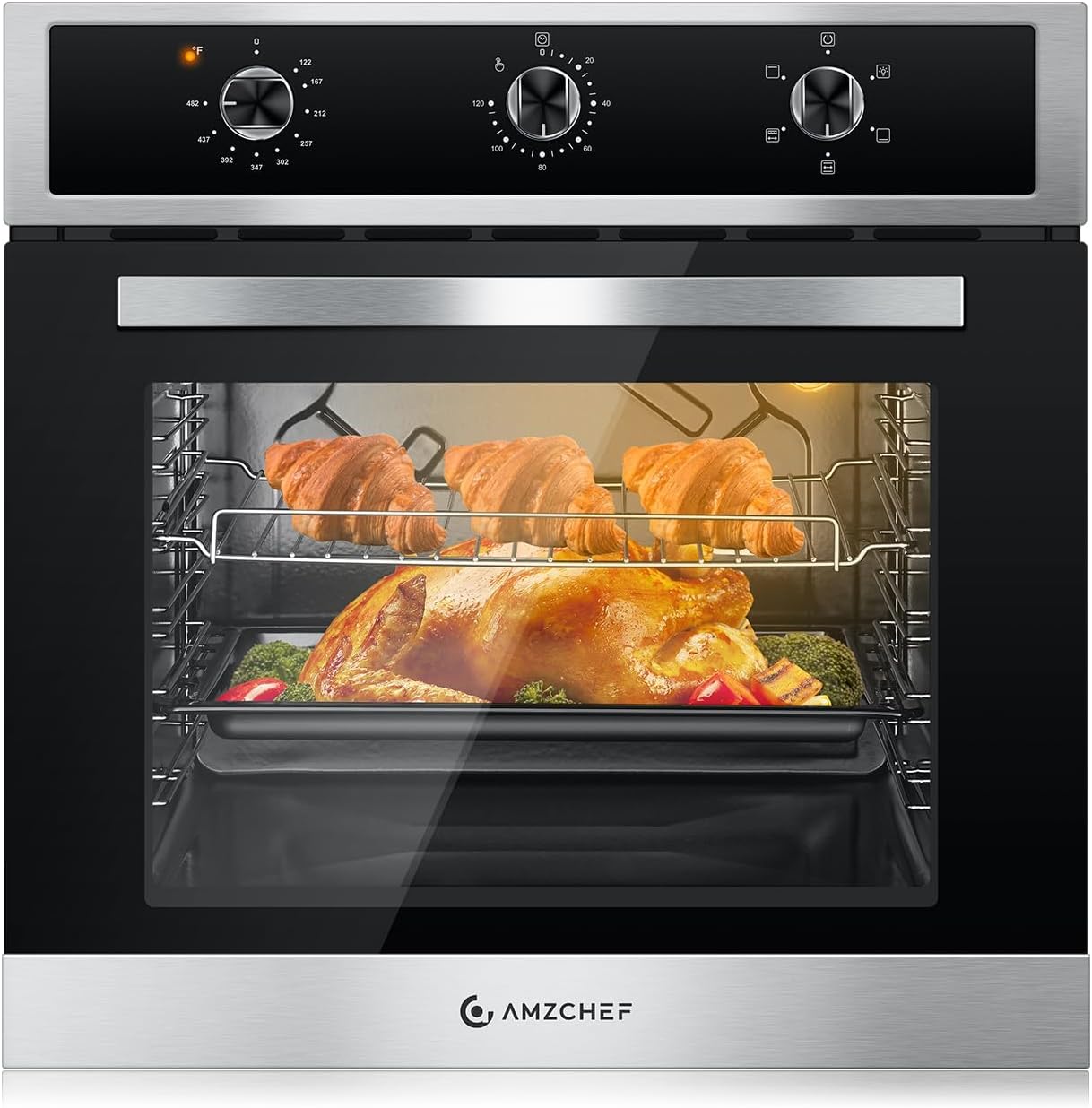24" Single Wall Oven for Kitchen: 2200W Built-in Electric Wall Oven with Mechanical Knobs Control, 2.65…