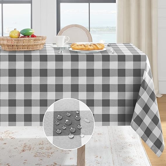 Softalker Gingham Checkered Tablecloth Rectangle - Outdoor Waterproof Buffalo Plaid Table Cloth, Stain Resistant Washable Table Cover for Picnic, Camping, Dining - Grey and White, 60 x 84 Inch