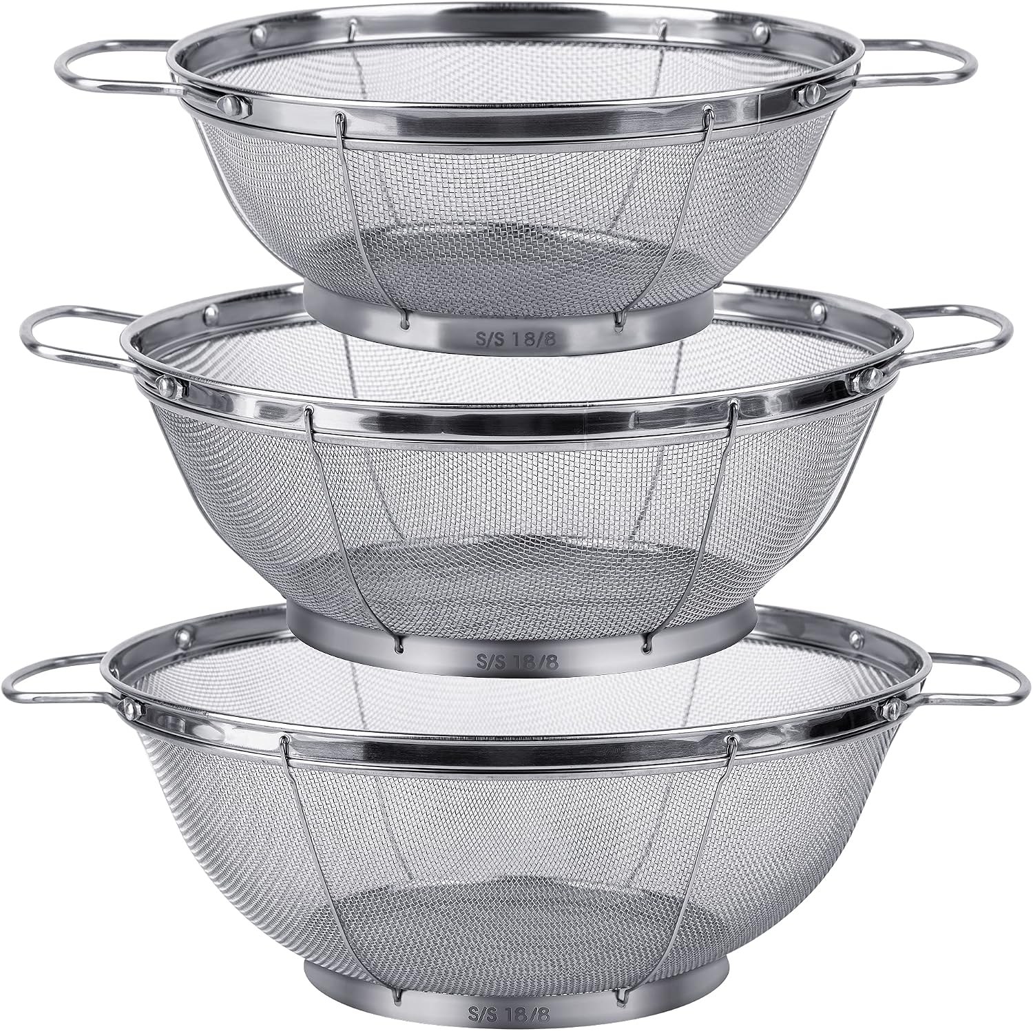Stainless Steel Colander Set, 3 Pieces with Handles