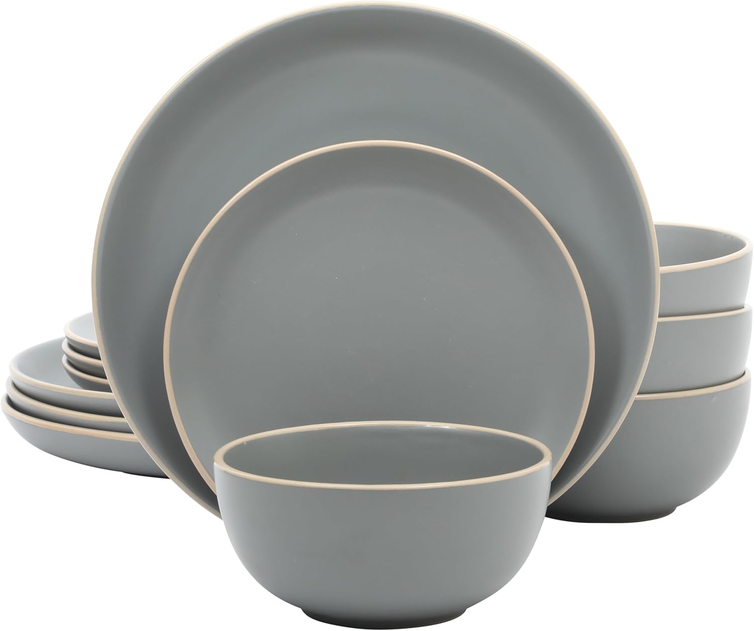 Gibson Home Rockaway 12-Piece Stoneware Dinnerware Set, Matte Finish, Service for 4, Modern Ceramic Plates…