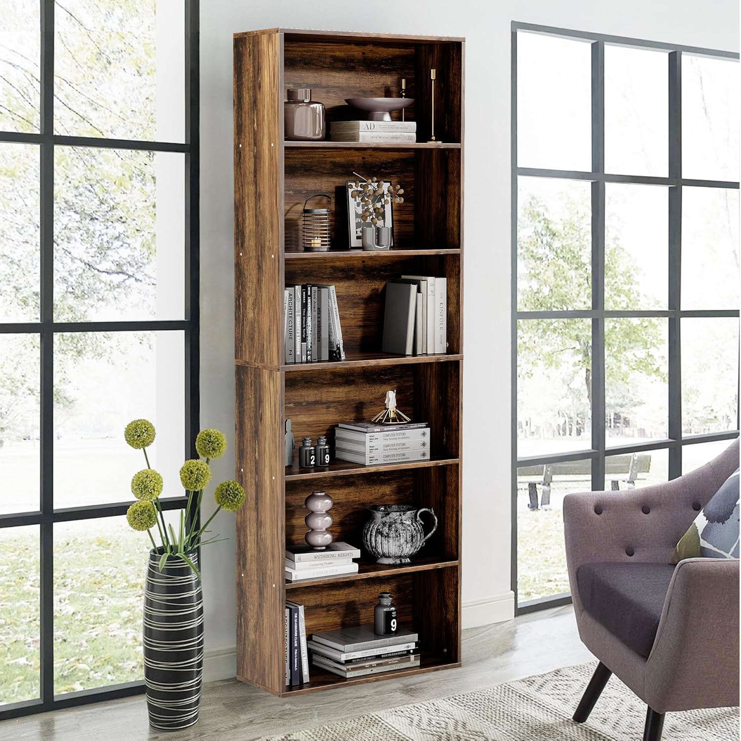 GRUSIGN 71" Tall 6-Tier Bookshelf, Large Open Display Bookcase with Ample Storage, Floor Standing Book…