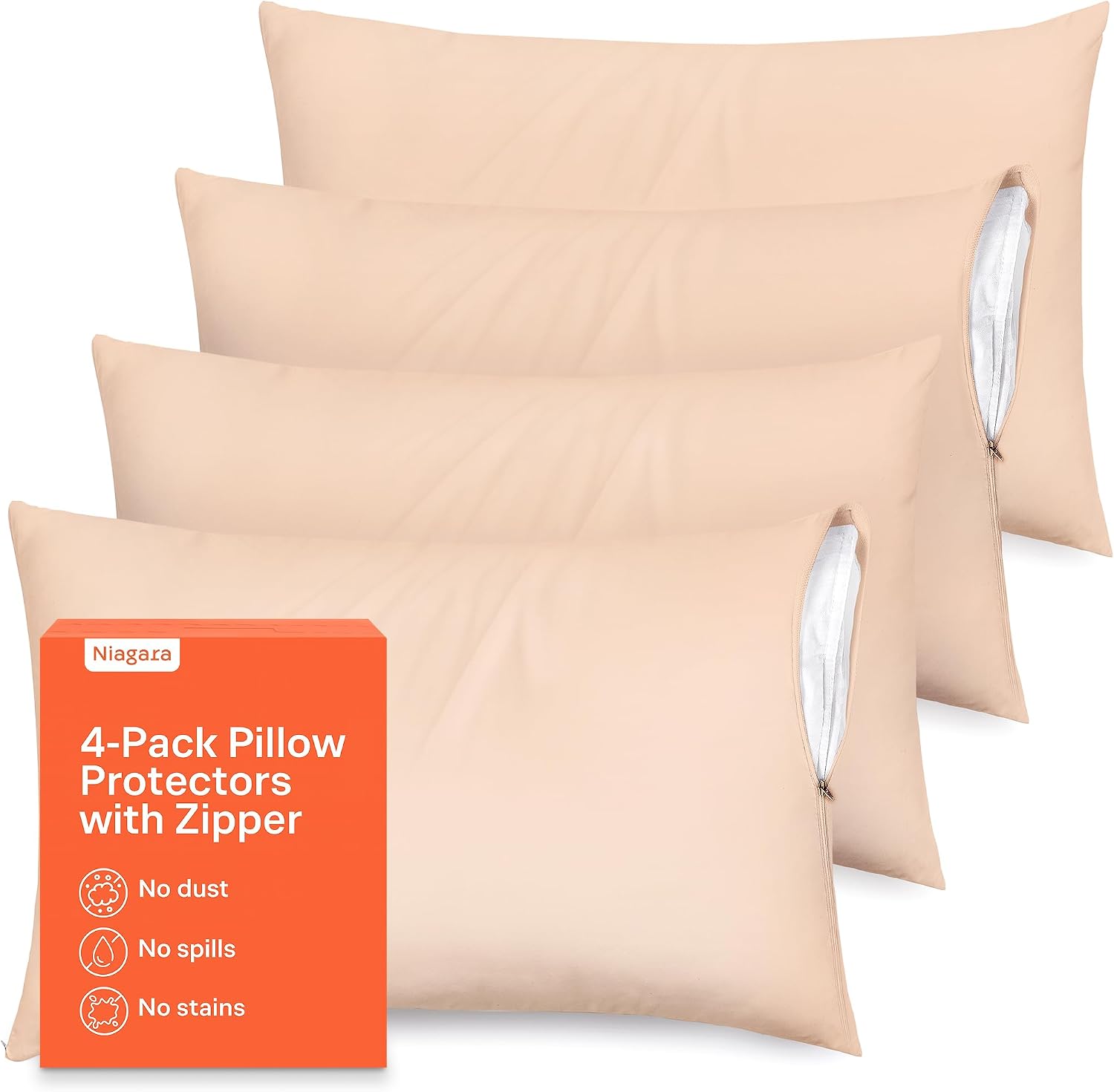 Ultra-Soft Zippered Pillow Protectors, Queen, Set of 4