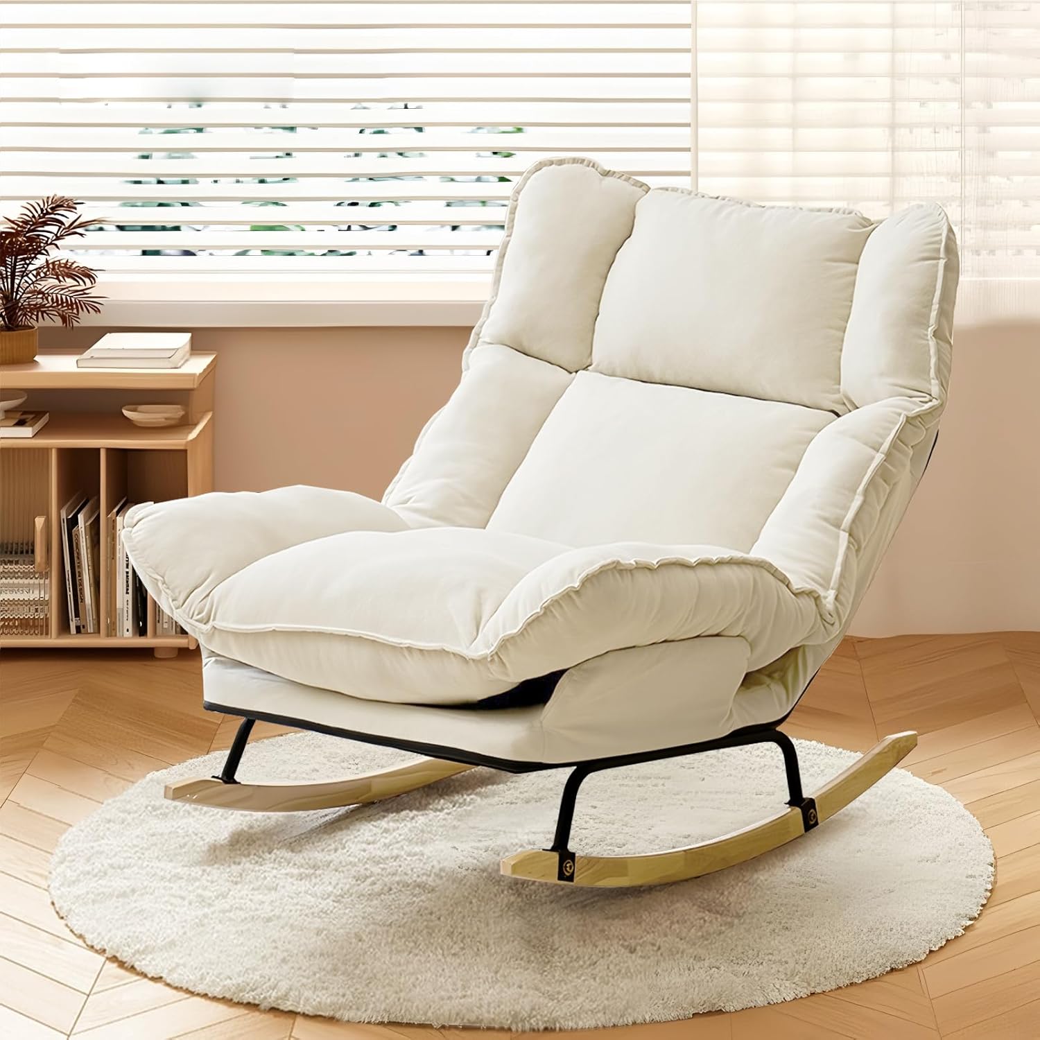 JPBSTO Rocking Chair with Adjustable High Backrest, Extra-Wide Upholstered Glider Rocker