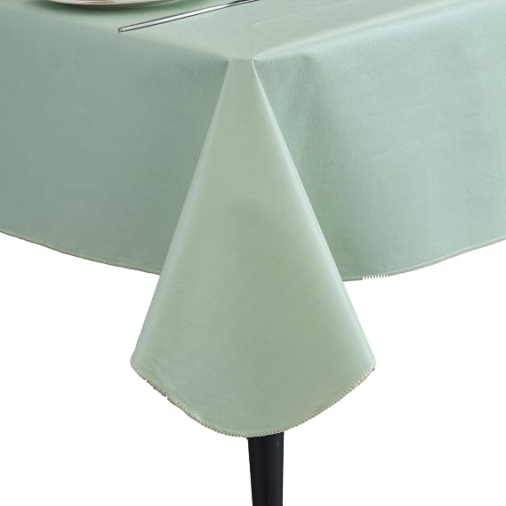 Elegant Rectangular Tablecloth, 100% Waterproof Vinyl, Solid Color Tablecloth, Modern Minimalist Style, Suitable for Dining/Gathering/Picnic/Kitchen Table Decoration(Light Green, 70"x52" Rectangular)