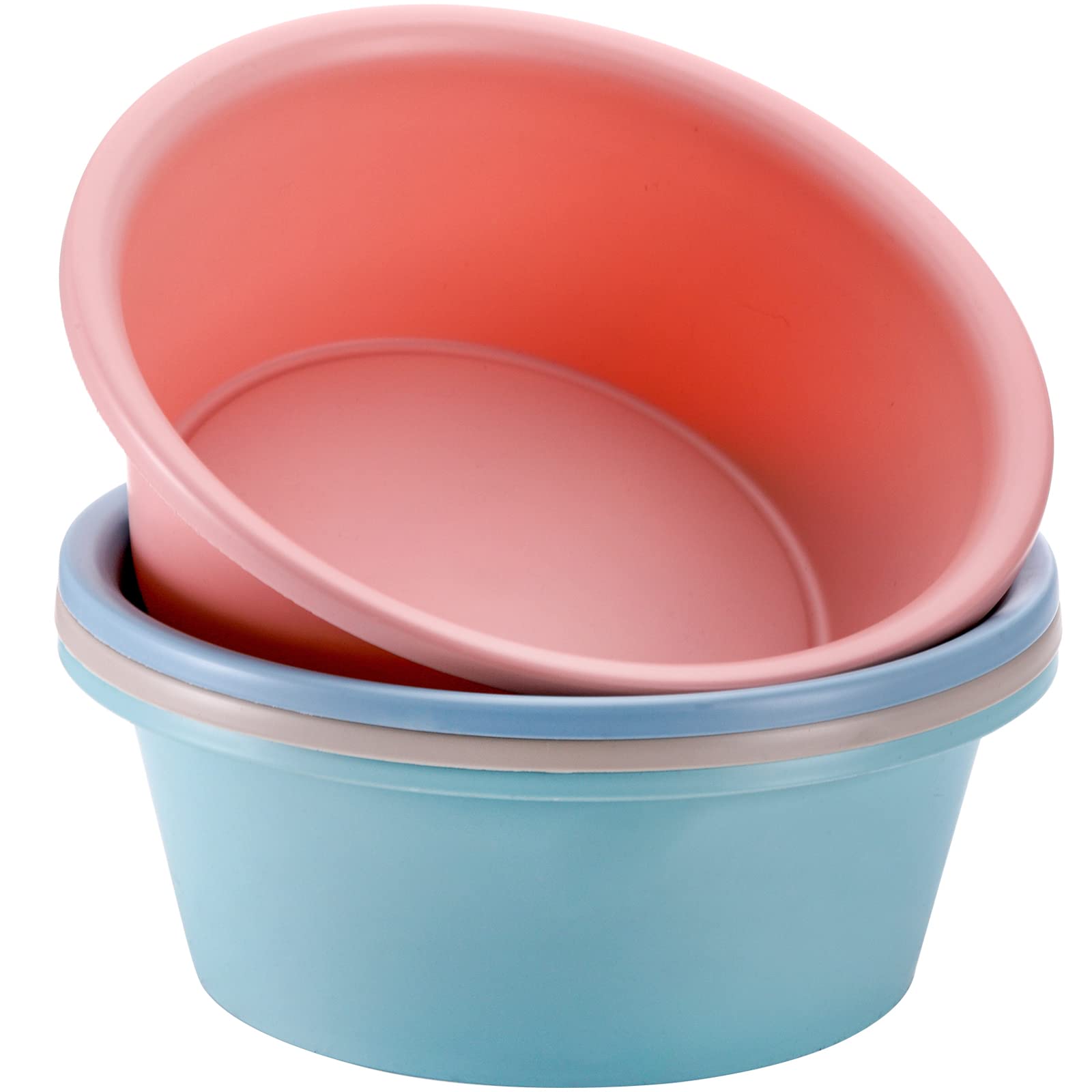 AVLA 4 Pack Round Plastic Wash Basin, 5 Quart Stackable Camping Dishpan, Portable Vegetable Fruit Dish…