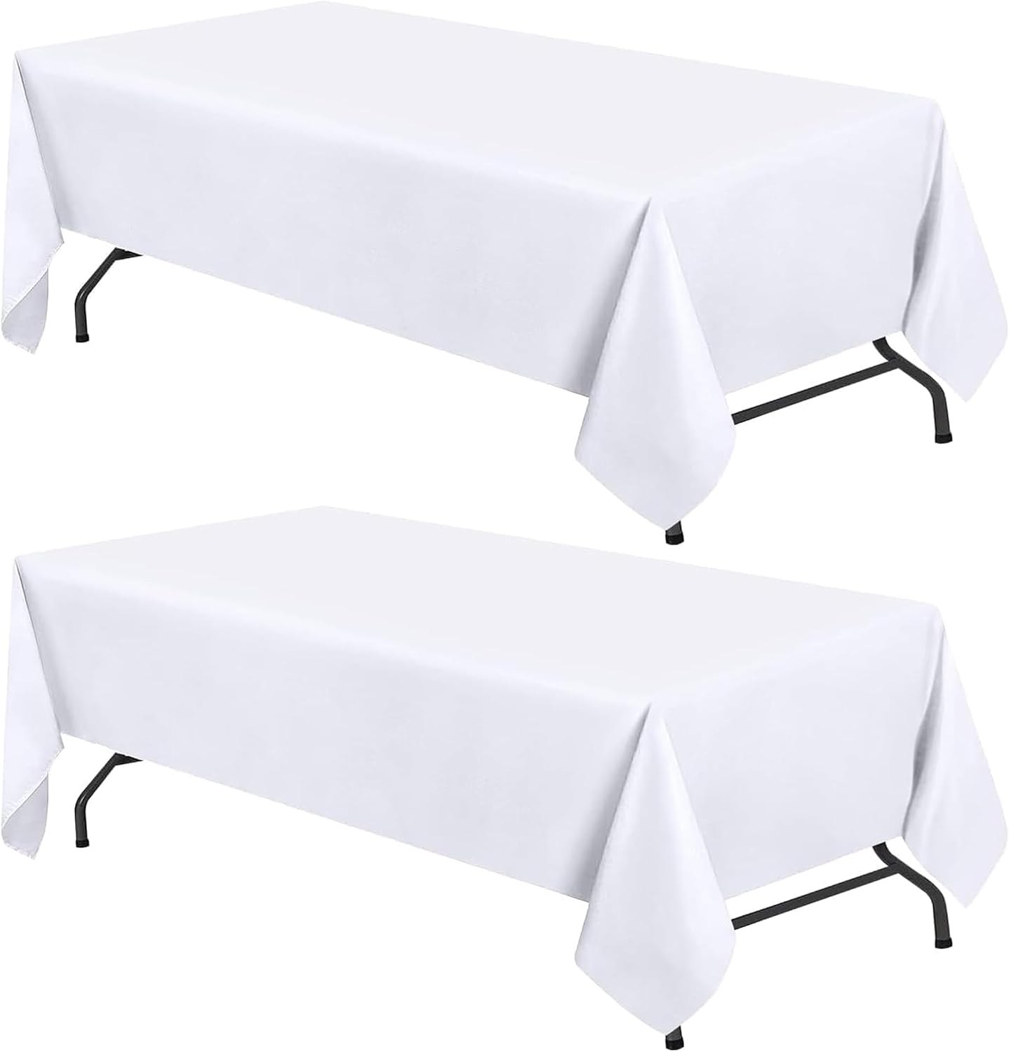 WEALUXE White Polyester Tablecloths, 2 Pack, 60x102 Inch