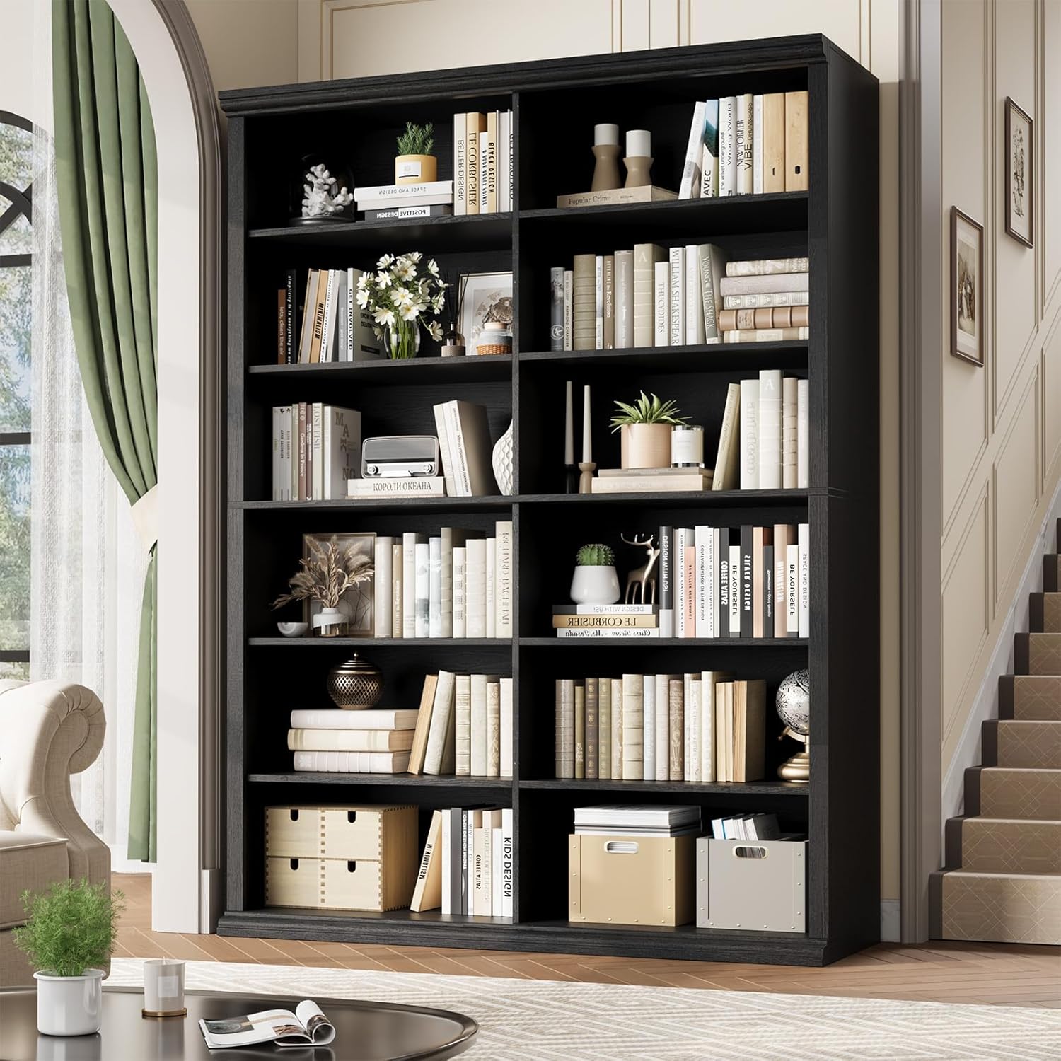 Rresyet 71.8" L *47.2“W Wooden Bookcase and Bookshelf – Extra Large Bookshelf with Double Storage, Elegant…