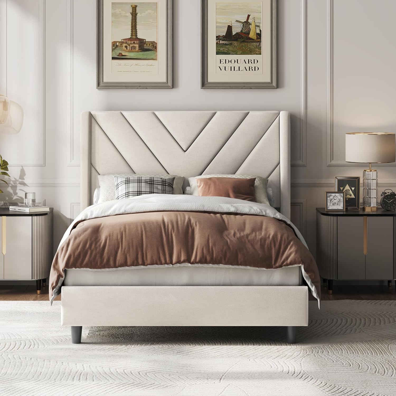 Yaheetech Twin Bed Frame with Wooden Headboard, Metal Platform Bed