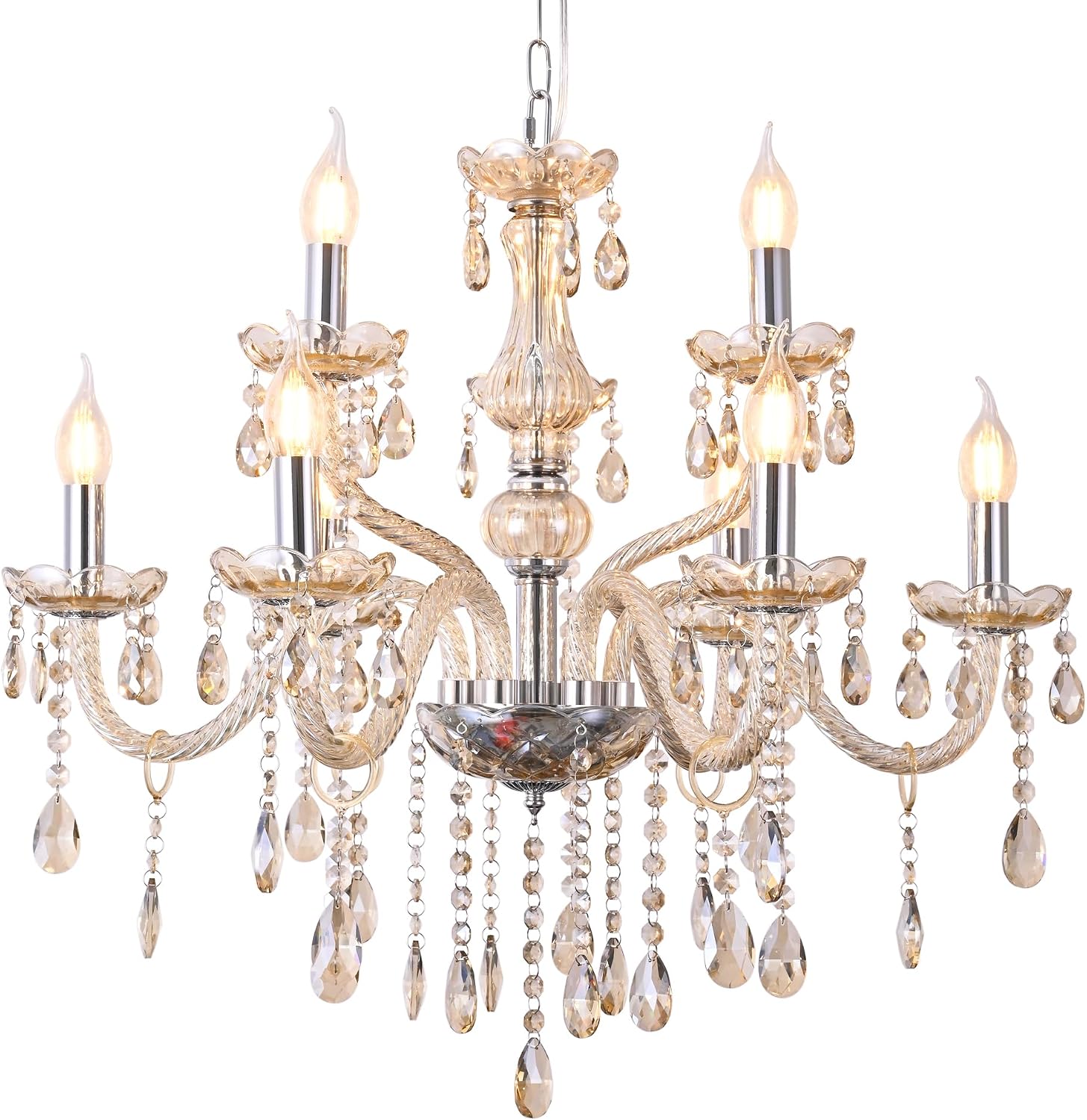 YYSHCHEN Luxury Cognac Crystal Chandelier, 9-Light Modern Ceiling Fixture